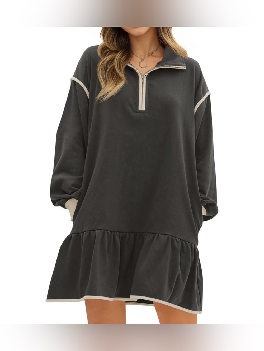 Charcoal Pullover Ruffle Hem Dress - Casual Women's Dress NWT